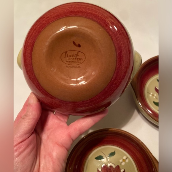 Stangl Pottery 'Magnolia' Lugged Soup Bowls Set 3 Vintage Mid Century Modern - Picture 6 of 7